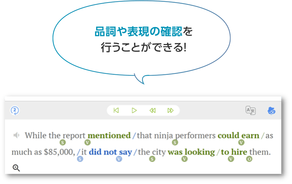 品詞や表現の確認を行うことができる！