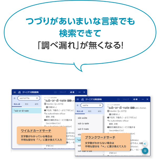 つづりがあいまいな言葉でも検索できて「調べ漏れ」が無くなる！