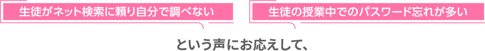 生徒がネット検索に頼り自分で調べない、生徒の授業中でのパスワード忘れが多い という声にお応えして、
