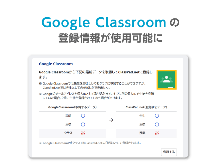 Google Classroomの登録情報が使用可能に