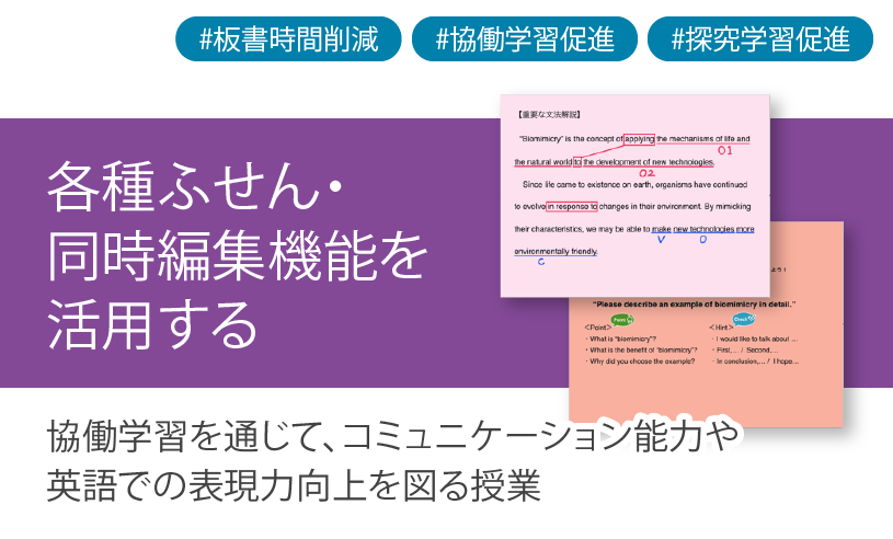 ICT学習アプリClassPad.netを活用し、協働学習を通じてコミュニケーション能力や英語での表現力向上を図る授業