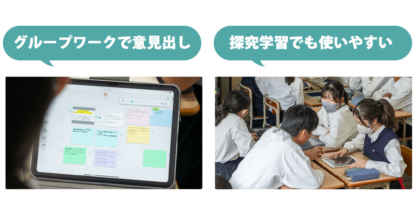 グループワークなど学校の探究活動・探究学習にClassPad.netは利用しやすいです。