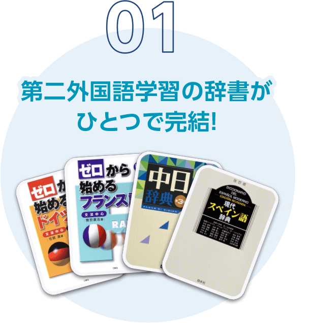 01 第二外国語学習の辞書がひとつで完結！