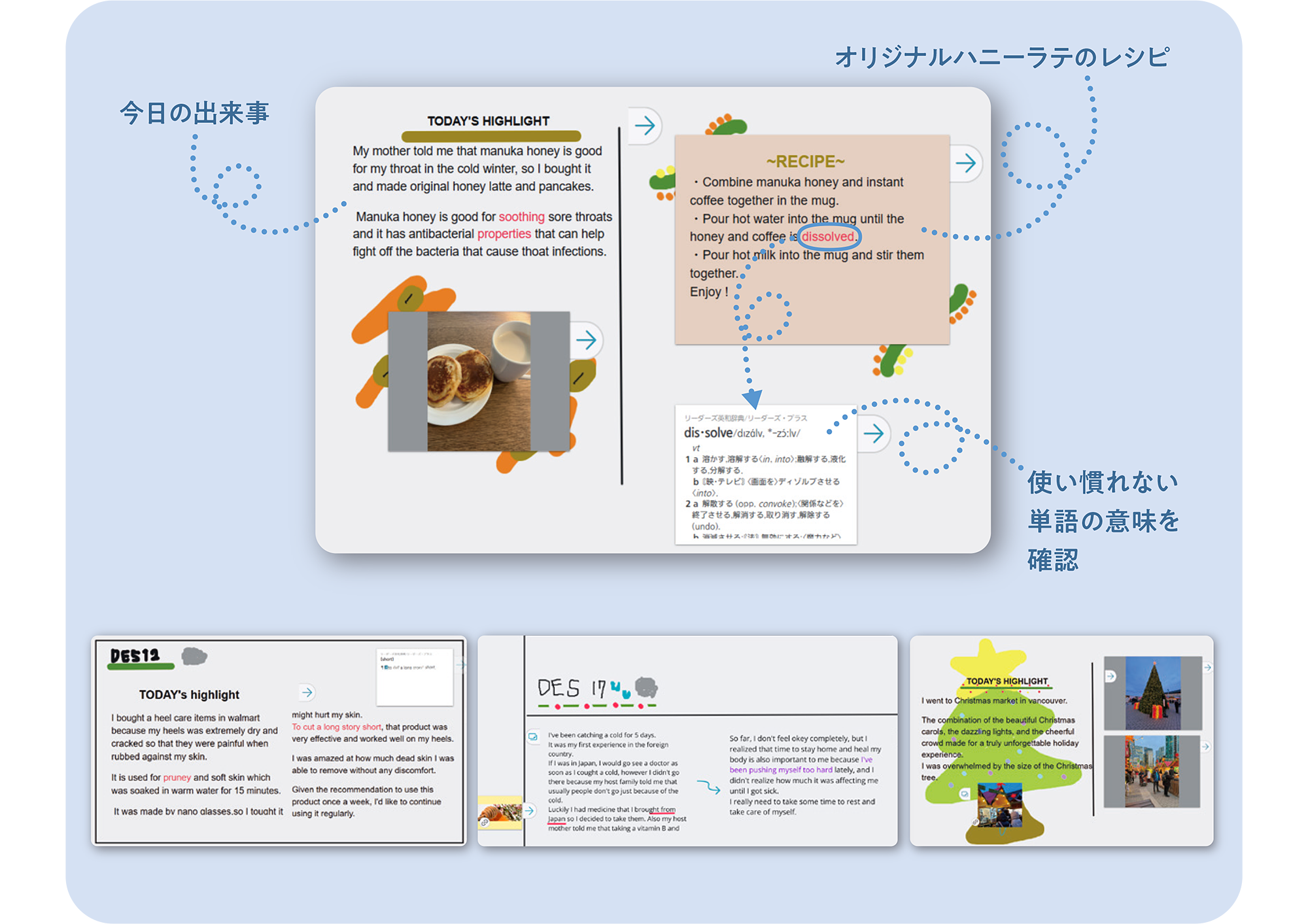 今日の出来事 オリジナルハニーラテのレシピ 使い慣れない単語の意味を確認