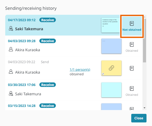 Sending/receiving history window