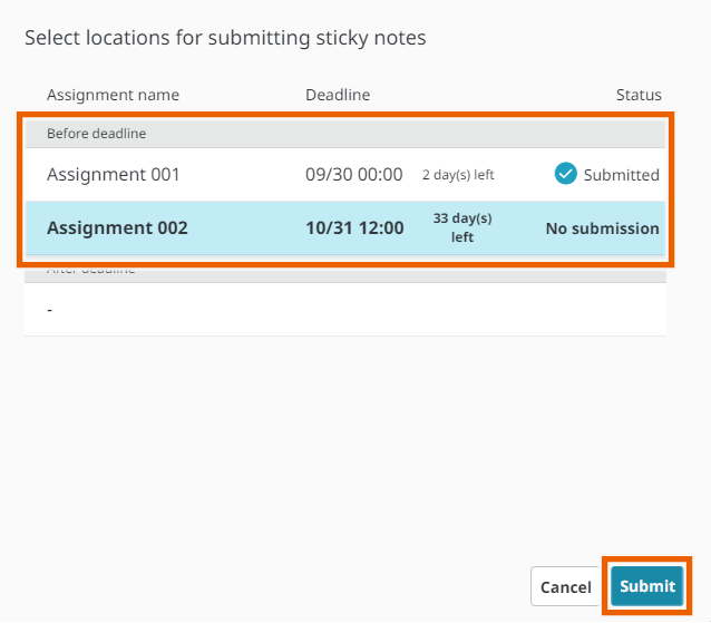 Select locations for submitting sticky notes