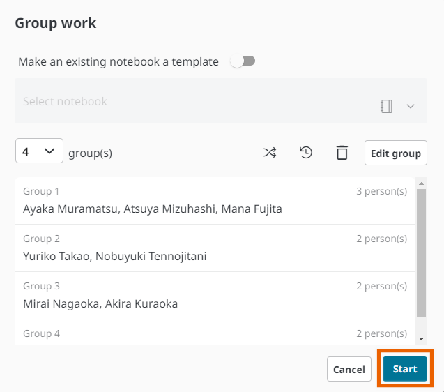 Group work dialog