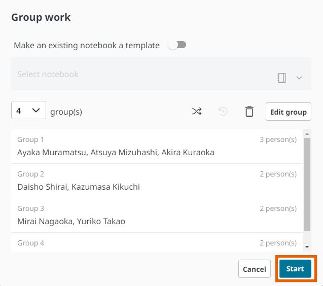 Group work dialog