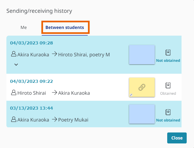 sending/receiving history