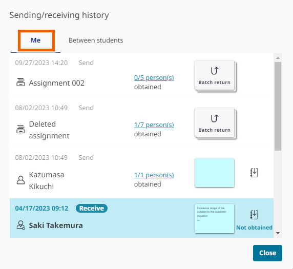 Sending/receiving history