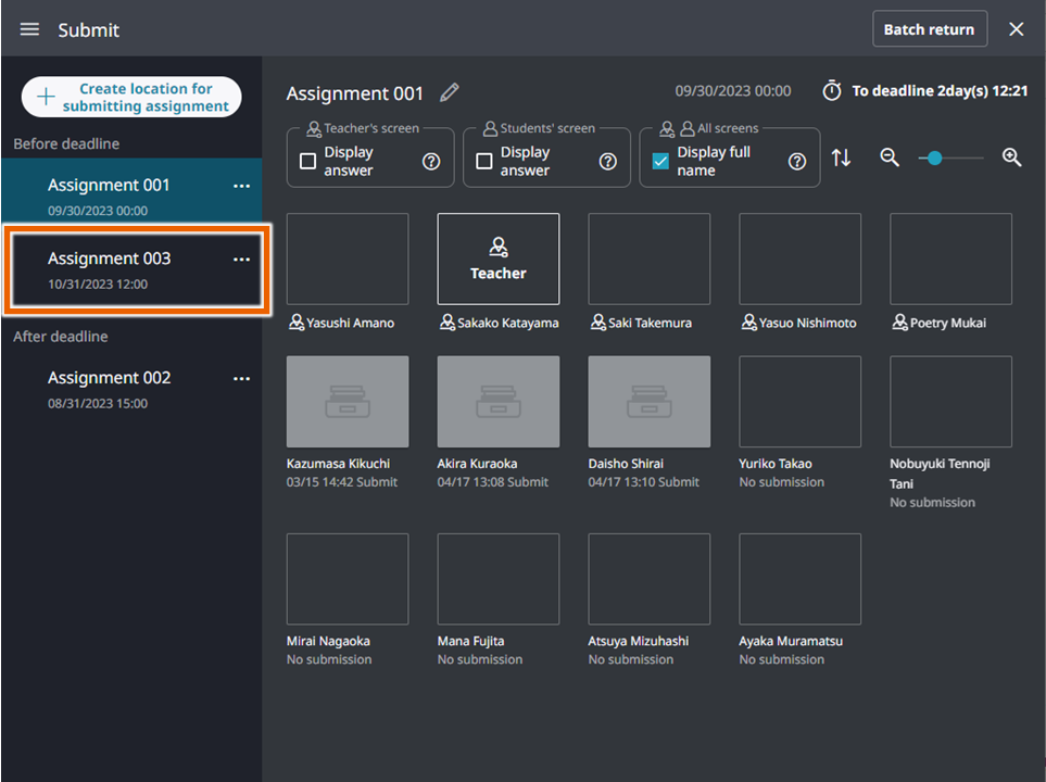 The assignment management screen