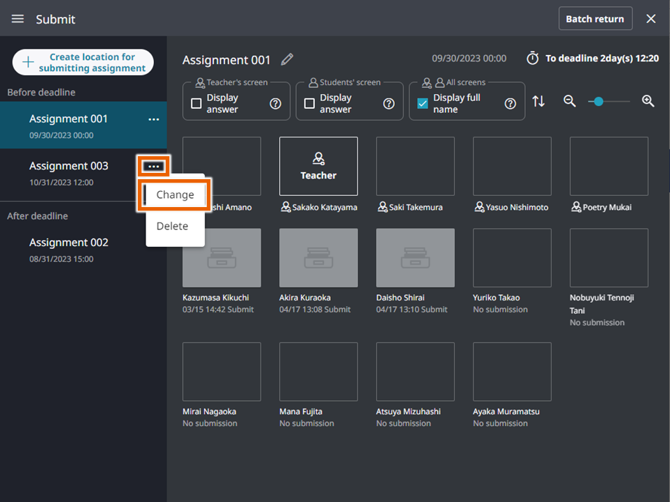 The assignment management screen