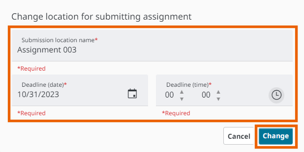 Change location for submitting assignment