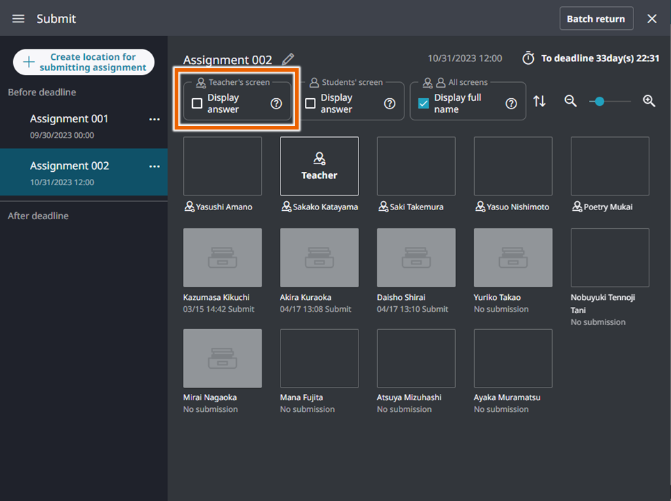 the assignment management screen