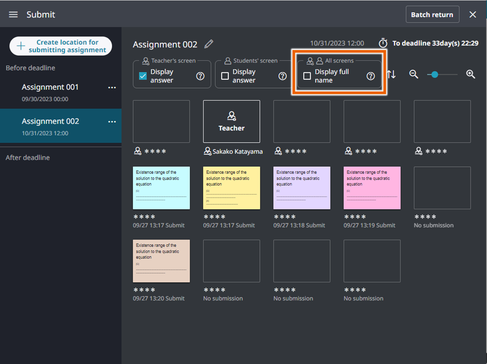 the assignment management screen