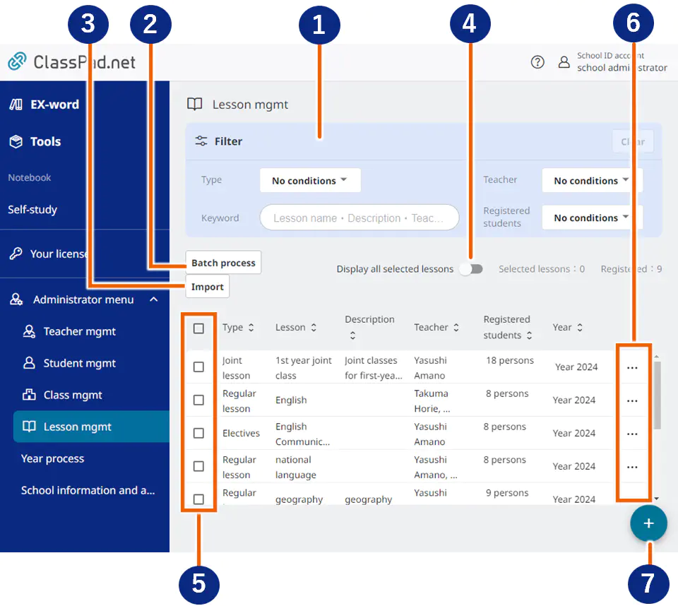 The lesson mgmt screen