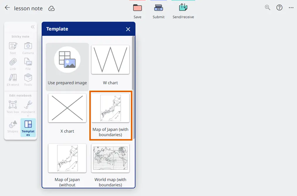 Notebook screen with template window open