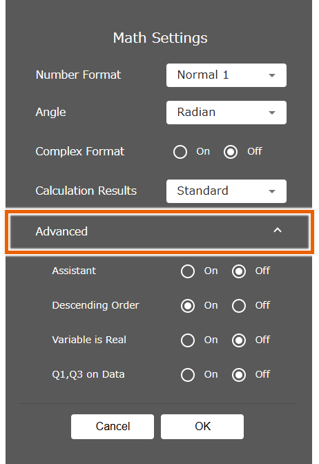 Math Settings