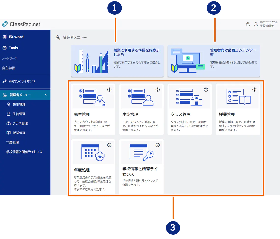 管理者メニュー画面