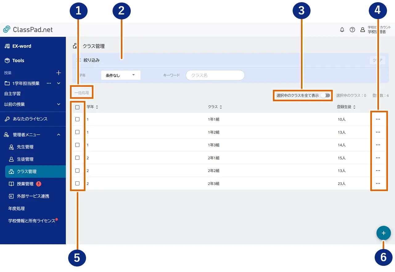 クラス画面の見かた